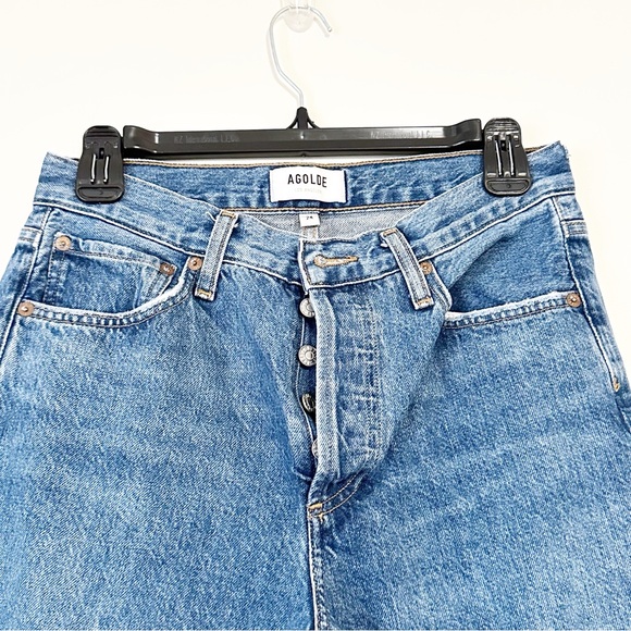 AGOLDE Wyman Straight Leg Non-Stretch Cropped Ankle Button Fly Blue Denim Jeans - Picture 2 of 6